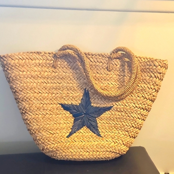 Handbags - Blue Star Straw Tote Bag